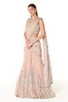 Buy_Rabani & Rakha_Peach Georgette Embroidery Gota Patti Adha Lehenga Saree With Blouse  _at_Aza_Fashions