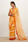 Buy_Devnaagri_Orange Organza And Raw Tie Dye Patra V Saree With Embroidered Blouse _at_Aza_Fashions