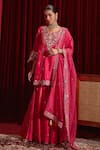 Buy_Ajiesh Oberoi_Pink Dupion Silk And Organza Embroidered Floral Patterns Manu Kurta Gharara Set _at_Aza_Fashions