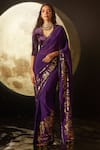 Buy_Dohr India_Purple Saree Organza Foil Print Floral Border Pre-draped _at_Aza_Fashions