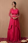 Buy_Label Nitisha_Pink Habutai Silk Embroidered Zardozi Round Neck Yoke Layered Gown _at_Aza_Fashions