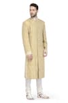 Buy_A!A By Abrar Ali_Beige Pure Silk Brocade Woven Floral Motifs Mandarin Collar Sherwani  _at_Aza_Fashions