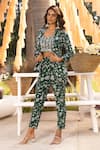 Buy_Chhavvi Aggarwal_Green Crepe Sequins, Embroidery, Cut Work Collared Floral Print Pant Suit Set _at_Aza_Fashions