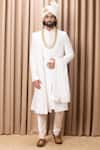 Buy_Ankit V Kapoor_Ivory Cotton Embroidery Thread Hasan Sherwani Set _at_Aza_Fashions