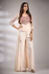 Buy_Pallavi Jaipur_Beige Lining Shantoon, Pant Satin Blend, Top Embroidered And Flared Set _at_Aza_Fashions