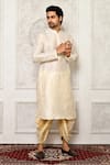 Buy_Arihant Rai Sinha_Cream Dupion Silk Floral Panelled Pattern Cowl Pant _at_Aza_Fashions