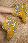 Buy_Tiesta_Yellow Embroidery Sequin Sneaker Wedges_at_Aza_Fashions