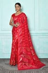 Buy_Samyukta Singhania_Pink Silk Cotton Woven Jamdani Fish Pattern Saree _at_Aza_Fashions