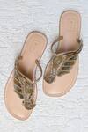 Buy_Sandalwali_Gold Leather Bird Embroidered Flats_at_Aza_Fashions