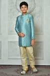 Buy_Petite Pomme_Blue Jacquard Embroidery Floret Pattern Sherwani _at_Aza_Fashions