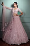 Buy_Pallavi Poddar_Pink Organza, Tulle Embroidery, Crystals, Gulal Flower Bridal Lehenga Set _at_Aza_Fashions
