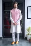 Buy_Hilo Design_Pink Dupion Silk Jacket And Bundi & Pants Cotton Lycra Embroidery & Kurta Set _at_Aza_Fashions