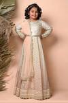 Buy_Priyanka Jain_Ivory Chanderi, Net Sequins, Pearls Ombre Kalidar Anarkali With Dupatta _at_Aza_Fashions