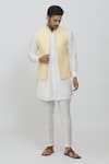 Buy_RNG Safawala_Yellow Brocade Silk Printed Paisley-floral Jacket And Off White Kurta Set _at_Aza_Fashions