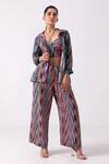 Buy Label Shreya Sharma Multi Color Linen Embroidery Collared Ikat Print Jacket And Pant Set at Aza Fashions Buy_Label Shreya Sharma_Multi Color Linen Embroidery Collared Ikat Print Jacket And Pant Set_at_Aza_Fashions