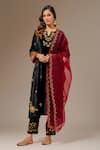 Buy_Anantaa by Roohi_Black Velvet Embroidered Floral Notched Straight Kurta _Online_at_Aza_Fashions