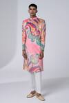 Buy_Siddhartha Bansal_Pink Cotton, Suede Embroidery Blush Royal Paisley Sherwani Set _at_Aza_Fashions