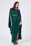 Buy_S&N by Shantnu Nikhil_Emerald Green Poly Jersey Embellished Metallic Boat Asymmetric Draped Dress _at_Aza_Fashions