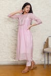 Buy_TATWA_Pink Kurta Handloom Chanderi Embroidery Resham Zari And Pant Set  _at_Aza_Fashions