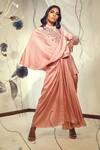 Buy_Babita Malkani_Pink Silk Embellished Beads Mandarin Collar Draped Top And Skirt Set _at_Aza_Fashions