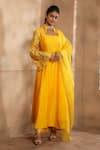 Buy_OMANA BY RANJANA BOTHRA_Yellow Kurta And Trouser - Bamber Raw Silk Embroidery Bella Bird Sleeve Set _at_Aza_Fashions