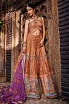 Buy_The Royaleum_Brown Anarkali- Upada Silk Printed Bandhani V Cut Out With Dupatta  _at_Aza_Fashions