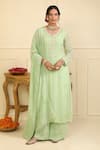 Buy_Esha Koul_Green Georgette Embroidered And Embellished Chikankari Notched Round Kurta Set _at_Aza_Fashions