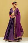 Buy_Ikshita Choudhary_Purple Chanderi Silk Bandhani Plunge V Neck Lehenga Set _at_Aza_Fashions