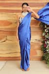 Buy_SAANJH BY LEA_Blue Armani Satin Plain Aalia Pleated Pre-draped Saree _at_Aza_Fashions