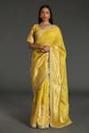 Buy_Rar Studio_Yellow Chanderi Handloom (50% Silk X 50% Border Saree With Blouse  _at_Aza_Fashions