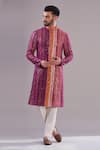 Buy_Kasbah_Pink Georgette Printed Striped Pattern And Sequin Embroidered Kurta _at_Aza_Fashions