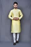 Buy_Arihant Rai Sinha_Yellow Kurta Silk Blend Plain And Contrast Pant Set _at_Aza_Fashions