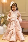 Buy Fayon Kids Peach Net Sequins Embellished Gown at Aza Fashions Buy_Fayon Kids_Peach Net Sequins Embellished Gown _at_Aza_Fashions
