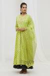 Buy_Yuvraani Jaipur_Green Organza, Muslin Embroidery Round Handblock Print Anarkali With Dupatta _at_Aza_Fashions