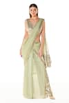 Buy_Rabani & Rakha_Green Georgette Sequins, Beads V-neck Sairaa Pant Saree With Blouse _at_Aza_Fashions