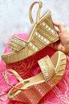 Buy_ESSEMM_Gold Embroidered Reva Embellished Wedges _at_Aza_Fashions