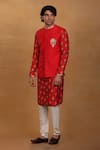 Buy_Masaba_Red Raw Silk Printed Cotton Candy Bundi And Kurta Set _at_Aza_Fashions