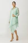 Buy_Neeta Bhargava_Blue Modal, Chanderi, Kota Doria, Asymmetric Hem Dress With Embroidered Jacket _at_Aza_Fashions
