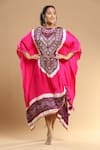 Buy_Etasha by Asha Jain_Purple Gajji Silk Embroidered Bandhani Round Embellished Pattern Kaftan _at_Aza_Fashions