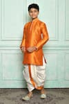 Buy_Petite Pomme_Orange , Satin Solid Kurta And Cream Dhoti Pant Set _at_Aza_Fashions