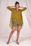 Buy_Seesa_Green Chiffon, Silk Collared Hand Embroidered And Layered Top _at_Aza_Fashions