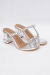 Buy_Sole House_Silver Embellished Stone Work Metallic Kolhapuri Block Heels _at_Aza_Fashions