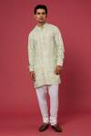 Buy_Spring Break_Green Polyester Cotton Mirror Embroidered Kurta Set_at_Aza_Fashions