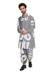 Buy_PS Men by Payal Singhal_Black Dupion Silk Printed Uzbek Pathani Kurta And Joggers Set  _at_Aza_Fashions