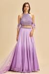 Buy_Nitika Gujral_Purple Georgette And Net Embroidery Beads Round Ombre Lehenga Set _at_Aza_Fashions