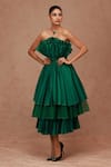 Buy_SHRIYA SOM_Green Taffeta Plain Open Neck Pre-pleated Bandeau Dress  _at_Aza_Fashions