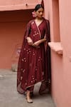 Buy_Deep Thee_Maroon Silk Embroidery Booti V Neck Zari Angrakha Set _at_Aza_Fashions