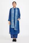 Buy_Jayati Goenka_Blue Natural Dyed Plain Mandarin Collar Kurta Set With Hand Block Print Stole _at_Aza_Fashions