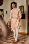 Buy_Seema Nanda_Peach Chanderi Silk Printed Geometric Amrit Kurta Set  _at_Aza_Fashions