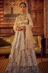 Buy_Etasha by Asha Jain_Gold Lehenga - Metallic Tissue Embellished Kamdani V Neck Tiered Set _at_Aza_Fashions
